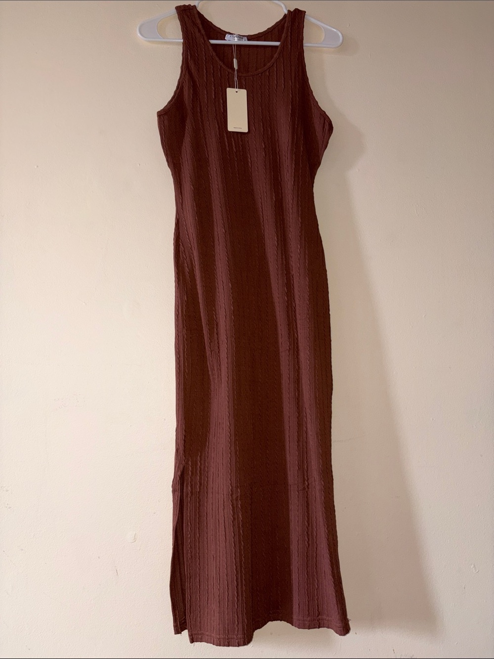 Sleeveless Cable-Knit Midi Dress in Rust